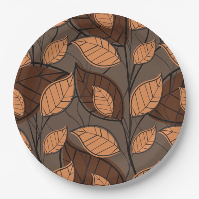 Assiettes En Carton Automne Feuilles Brown (Devant)