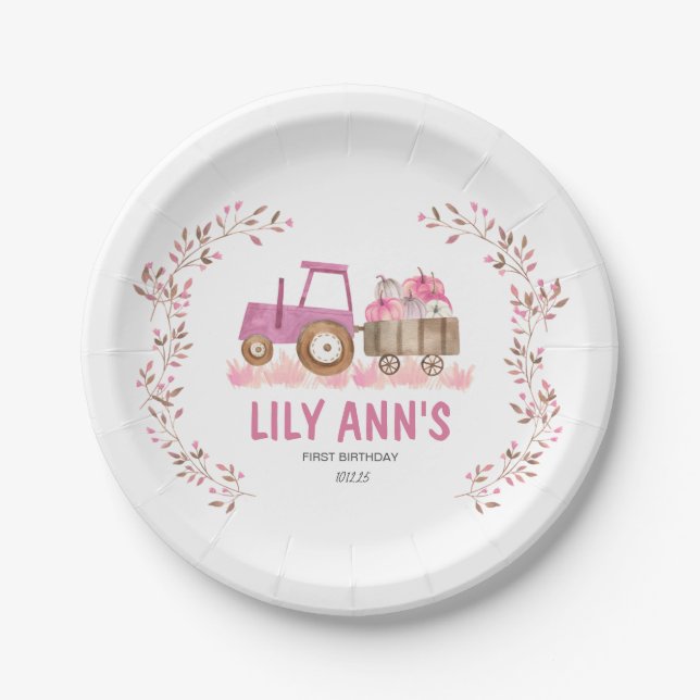 Assiettes En Carton Automne Fille Tracteur Invitation Anniversaire (Devant)