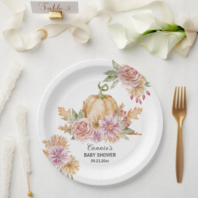 Assiettes En Carton Automne Floral Petit Citrouille sur le chemin Baby (Mariage)