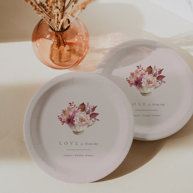 Assiettes En Carton Automne Floral Teacup L'amour brasse la Fête des m (Créateur téléchargé)