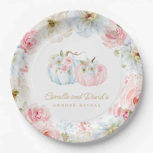 Assiettes En Carton Automne Genre Révéler Citrouilles rose et bleu (Devant)