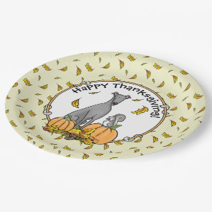 Assiettes En Carton Automne Greyhound (gris) Chien Citrouille Feuilles