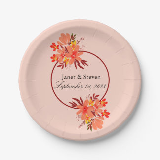 Assiettes En Carton Automne Mariage Floral Orange Gold Brown