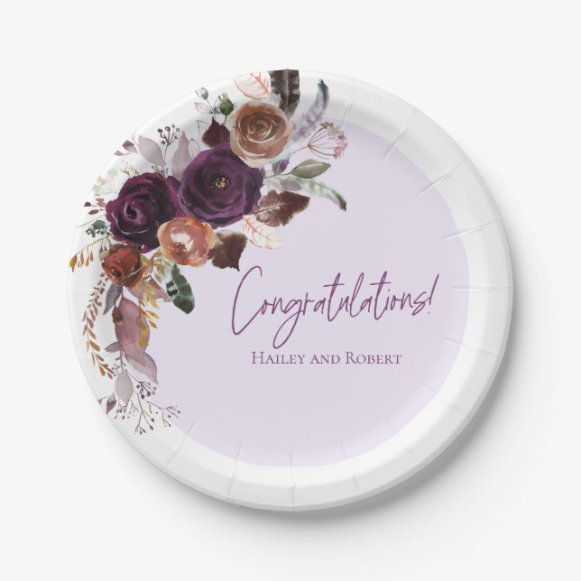 Assiettes En Carton Automne Plum d'hiver, rose et Baby shower d'or (Devant)