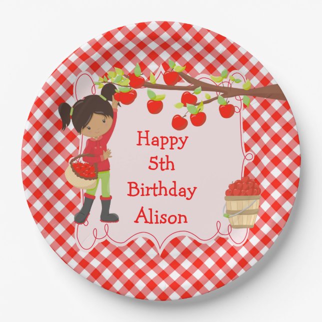 Assiettes En Carton Automne Pomme d'automne cueillir Africain-Américai (Devant)