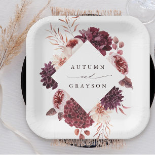 Assiettes En Carton Automne Romance Aquarelle Mariage Floral