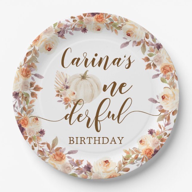 Assiettes En Carton Automne Rustique Boho Citrouille Onedering Plaque  (Devant)