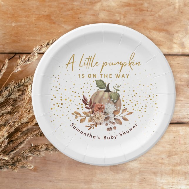 Assiettes En Carton Automne Sweet Petit Baby shower Citrouille (Fall Autumn Sweet Little Pumpkin Baby Shower Paper Plates)