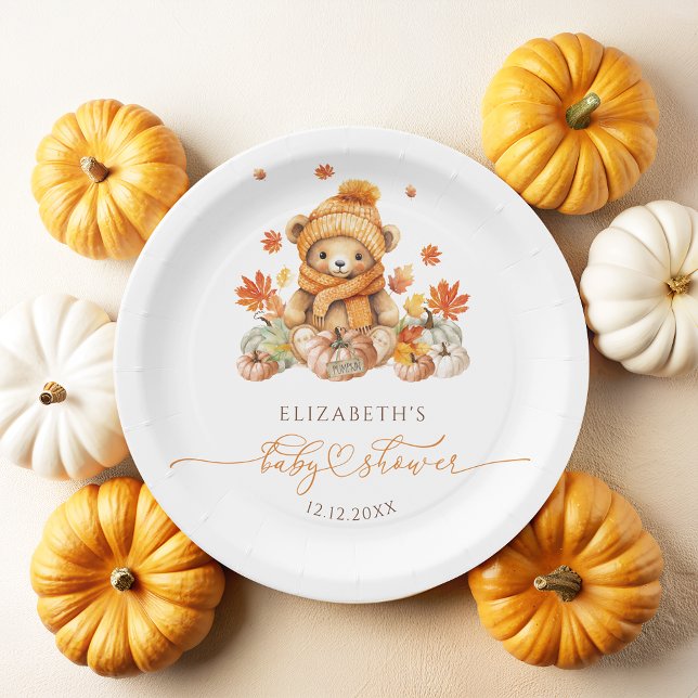 Assiettes En Carton Automne Teddy Bear avec Baby shower Citrouille (Créateur téléchargé)