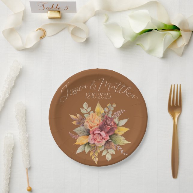 Assiettes En Carton Automne Terracotta Rustic Watercolor Mariage (Mariage)