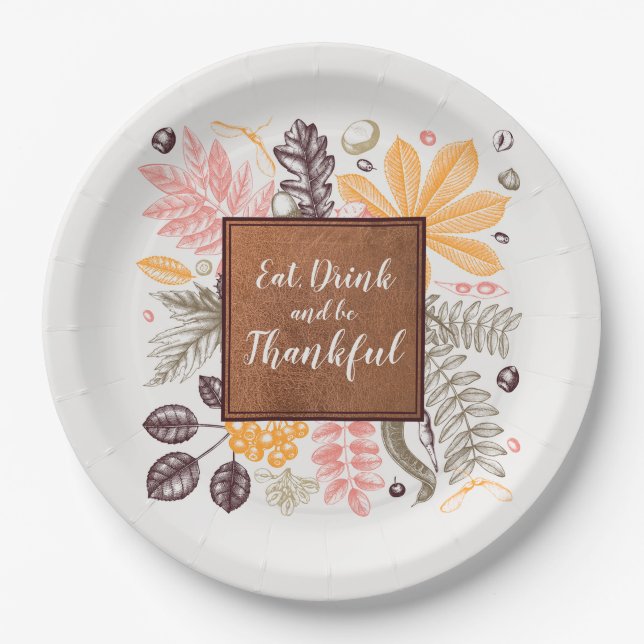 Assiettes En Carton Automne Thanksgiving Botanical (Devant)