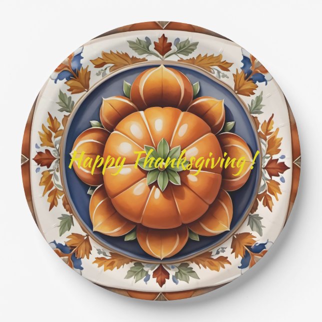 Assiettes En Carton Automne Thanksgiving Trendy Collection de citrouil (Devant)