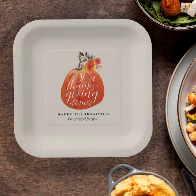 Assiettes En Carton Automne Thanksgiving Watercolor Citrouille (Créateur téléchargé)