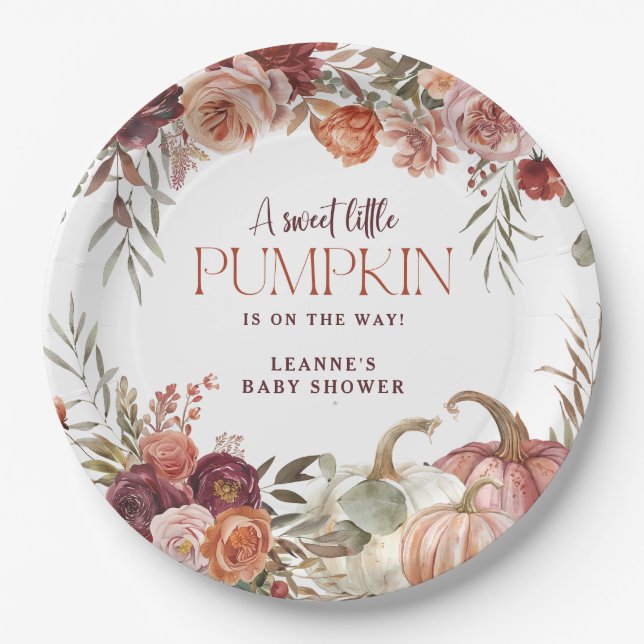 Assiettes En Carton Autumn Blooms 'a little pumpkin' Baby Shower (Devant)