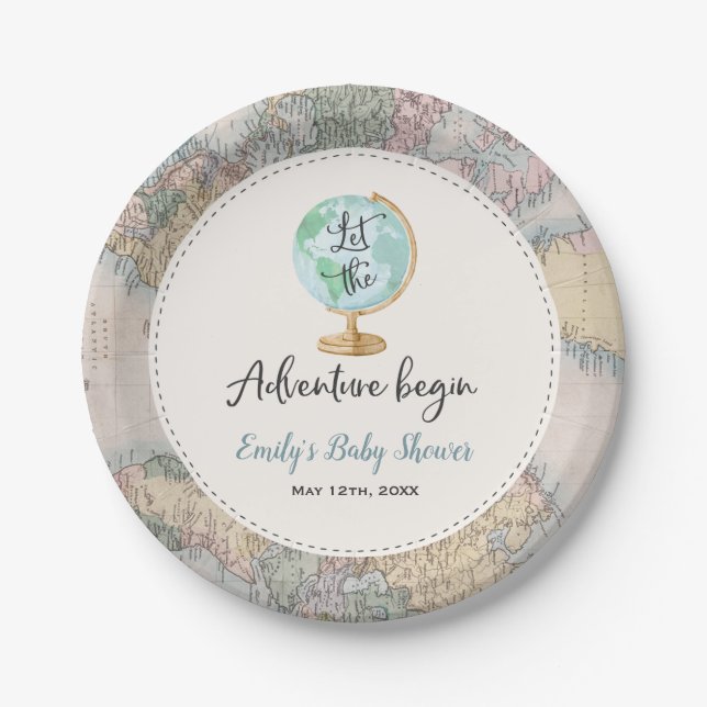 Assiettes En Carton Aventure commence Baby shower plaque papier 7" (Devant)