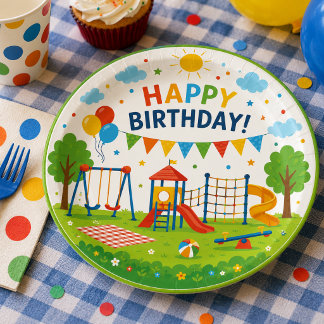 Assiettes En Carton Aventure de terrain de jeu Fête d'anniversaire 6 a