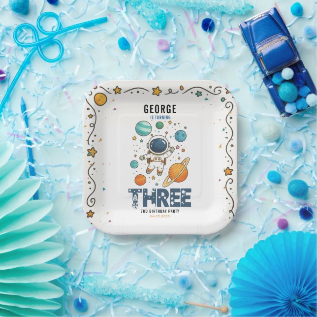 Assiettes En Carton Aventure spatiale 3e anniversaire | Espace pour le (Fête)