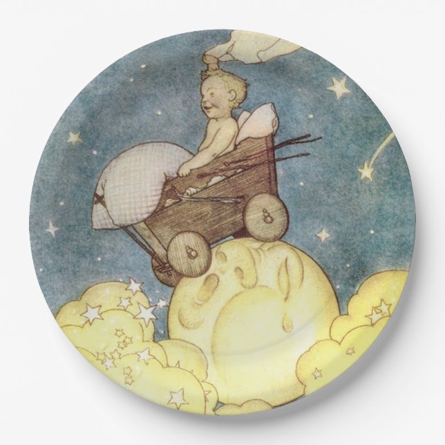 Assiettes En Carton Aventures de bébé avec la lune (Devant)