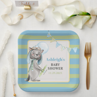 Assiettes En Carton Aviateur Wolf, Baby shower rayé
