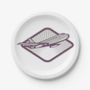 Assiettes En Carton Avion à réaction rétro vintage aviation