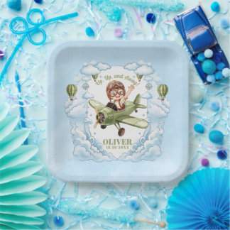Assiettes En Carton Avion Biplan Vintage Garçon 1er Anniversaire Envol