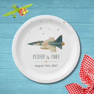 Assiettes En Carton Avion de chasse à réaction garçon premier annivers