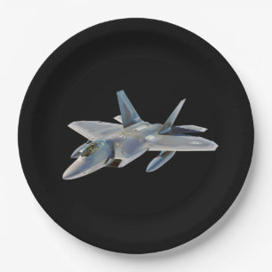 Assiettes En Carton Avion de chasse de F-22 Raptor sur le noir