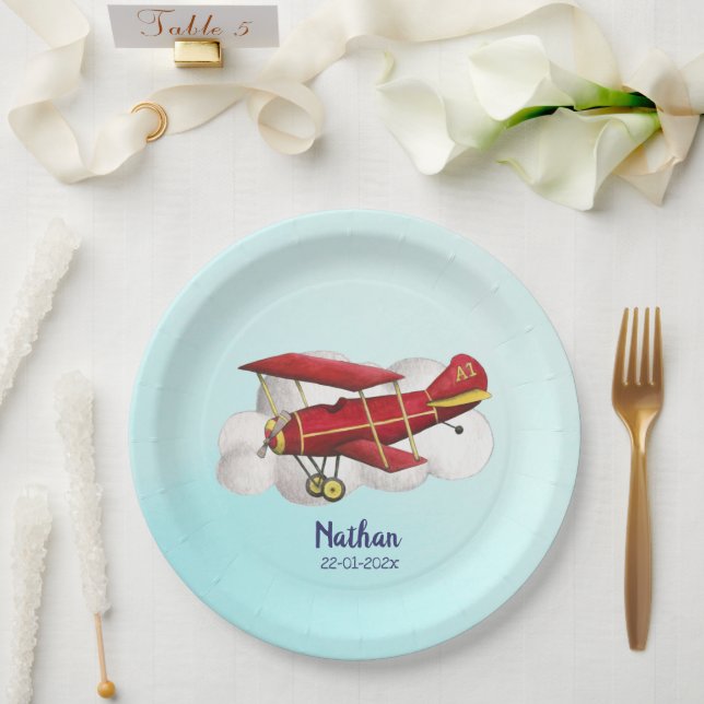 Assiettes En Carton Avion Plaque papier d'anniversaire, volez au-dessu (Mariage)
