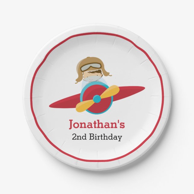 Assiettes En Carton Avion rouge avec plaques de papier pilote (Devant)