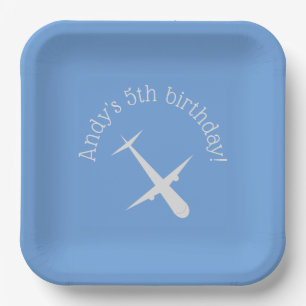 Assiettes En Carton Avion sur bleu Personnalisé