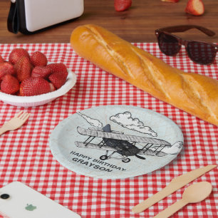 Assiettes En Carton Avion Vintage Fête d'anniversaire de voyage