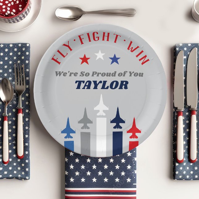 Assiettes En Carton Avions à réaction de la Force aérienne militaire (Air Force Airman Name fighter jet paper plates patriotic military going away party table decorations)