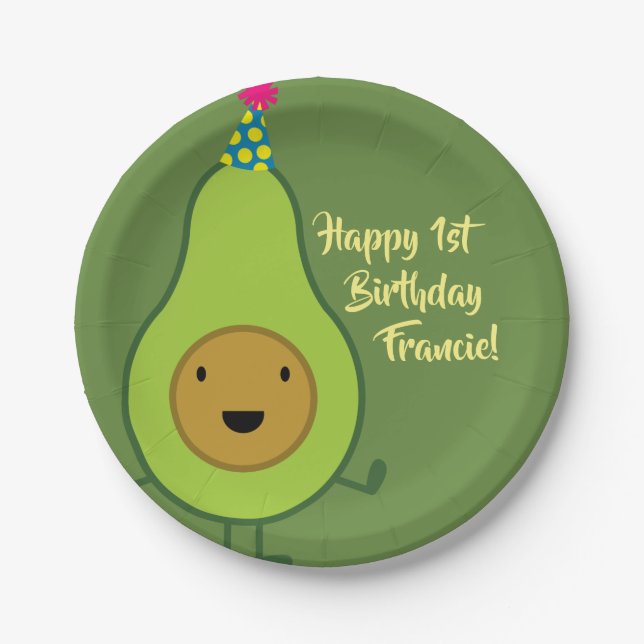 Assiettes En Carton Avocado Cute 1er Plaques d'anniversaire (Devant)