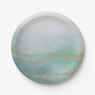 Assiettes En Carton Awash Elegant Aquarelle dans Ocean Mariage