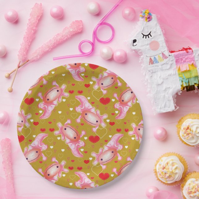 Assiettes En Carton Axolotl Love  (Fête)