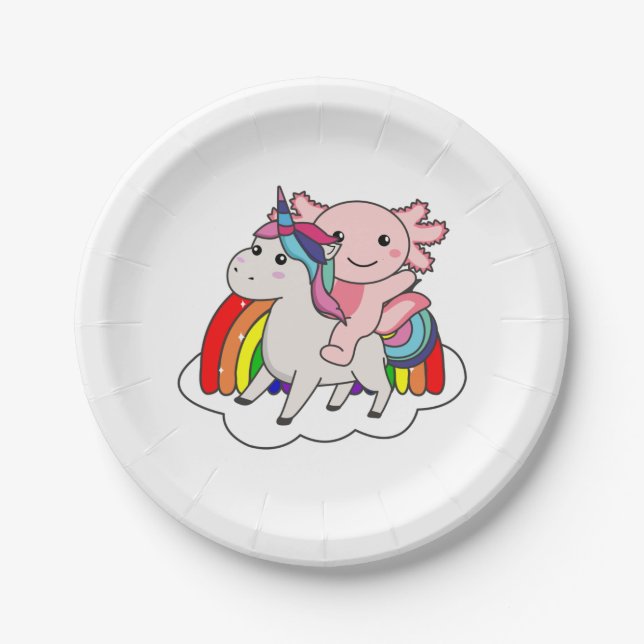Assiettes En Carton Axolotl Unicorn Rainbow Animaux Unicornes (Devant)