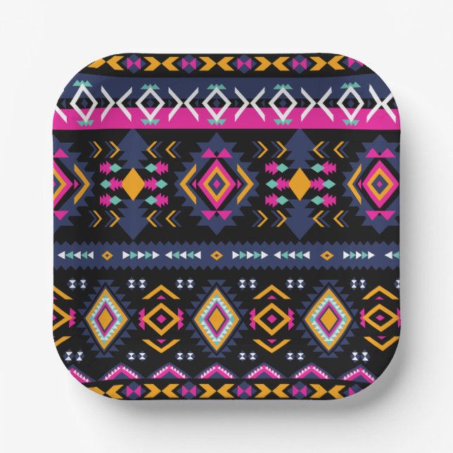 Assiettes En Carton Aztèque coloré (Recto)