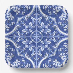 Assiettes En Carton Azulejos portugais traditionnels tribaux à l'aquar