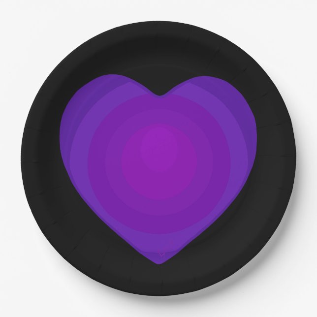 Assiettes En Carton B&W Purple Hearts Beating (Devant)
