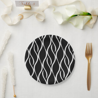Assiettes En Carton B&W Seamless Wavy Lines Motif