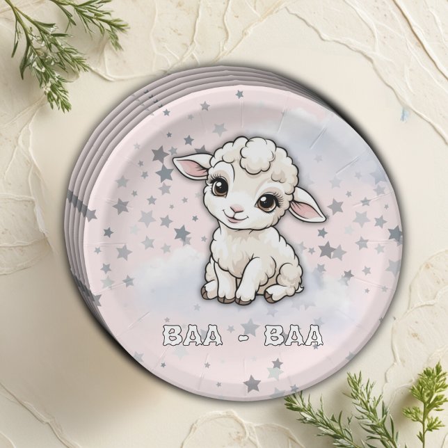 Assiettes En Carton Baa-Baa Un Petit Baby shower D'Étoiles D'Agneau (Créateur téléchargé)