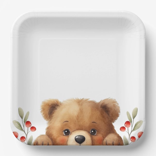 Assiettes En Carton Baby Bear And Rowan Berries Baby Shower (Recto)