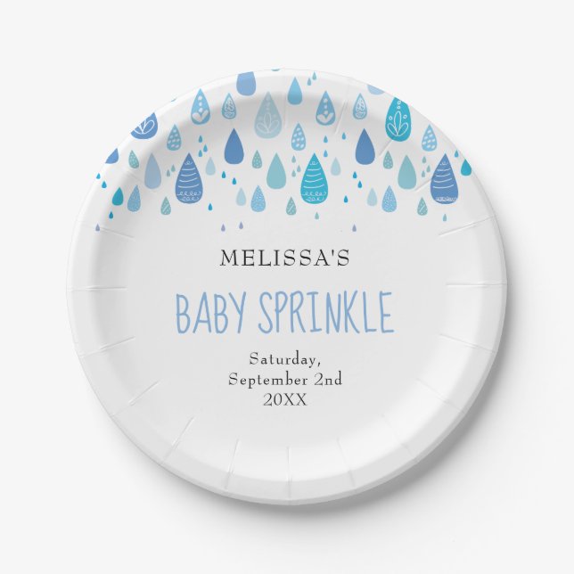 Assiettes En Carton Baby Blue Raindrops Baby Boy (Devant)
