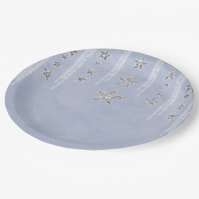 Assiettes En Carton Baby Blue & Silver Parties scintillant Stars Sweet (Angle)