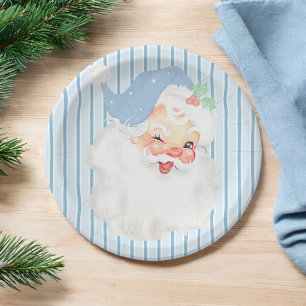 Assiettes En Carton Baby Blue Vintage Winking Père Noël Noël Party