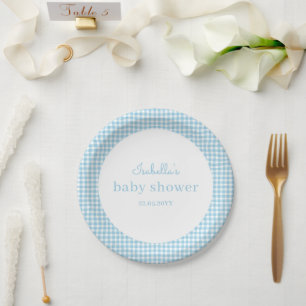 Assiettes En Carton Baby Boy Blue Gingham Fête Prénatale