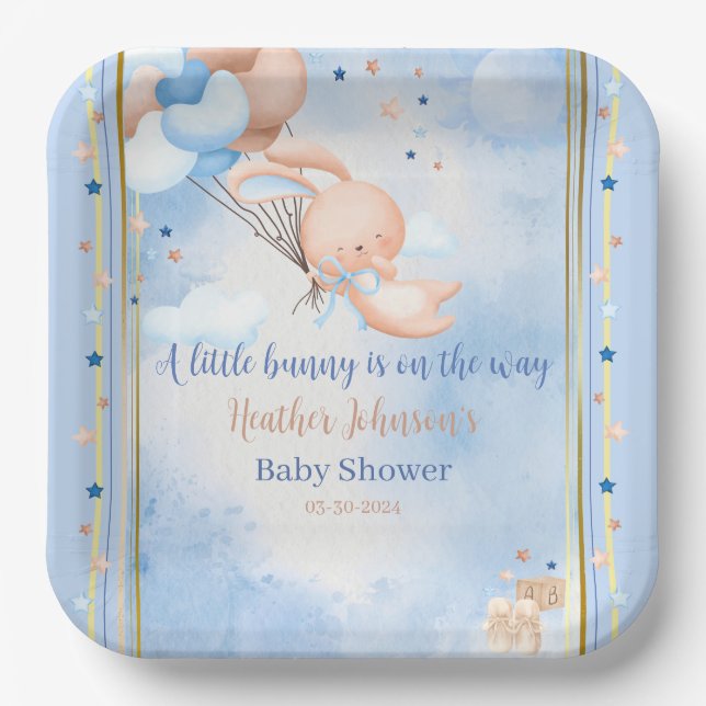 Assiettes En Carton Baby Boy Bunny Baby shower (Recto)