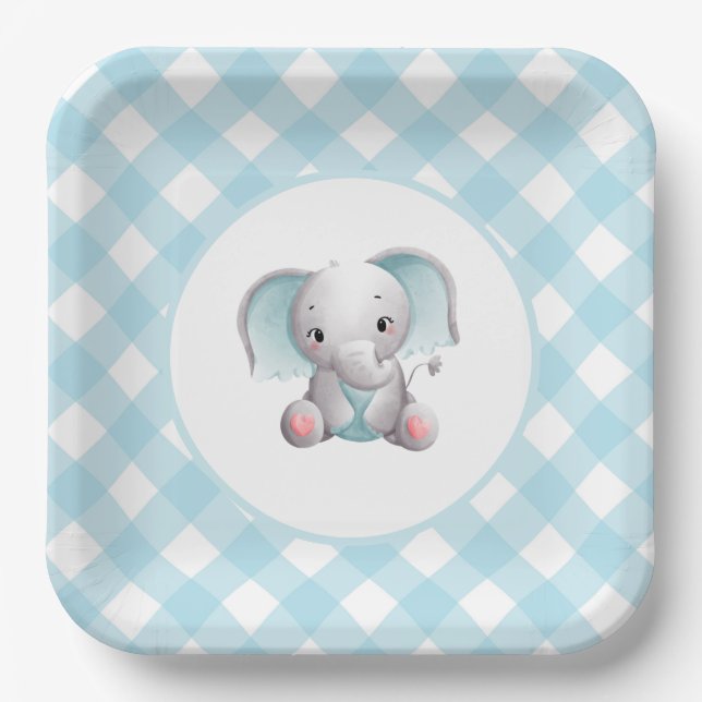 Assiettes En Carton Baby Boy Elephant Plaques d'anniversaire, Baby sho (Recto)