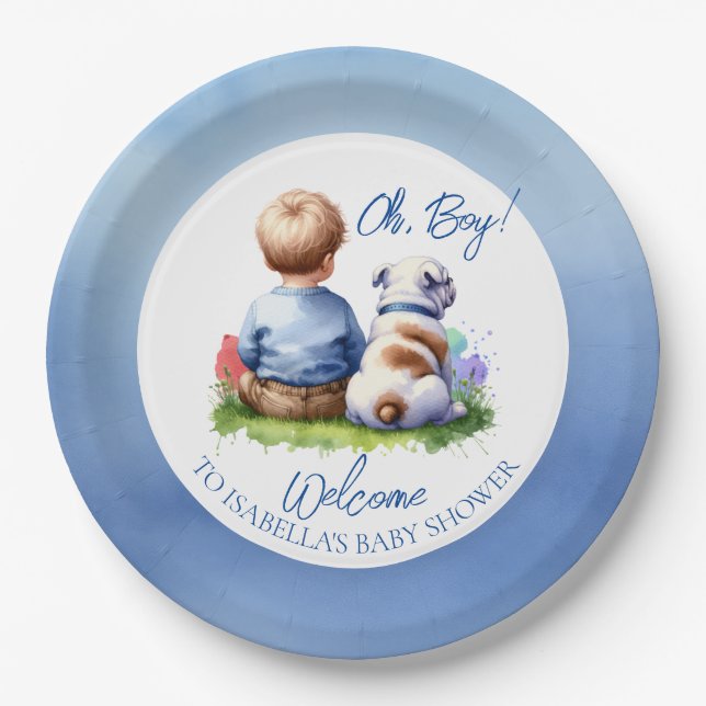 Assiettes En Carton Baby Boy et son Baby shower Bulldog (Devant)