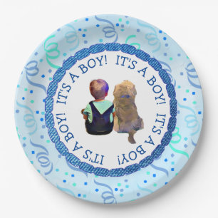 Assiettes En Carton Baby Boy et son chien C'est un Baby shower garçon